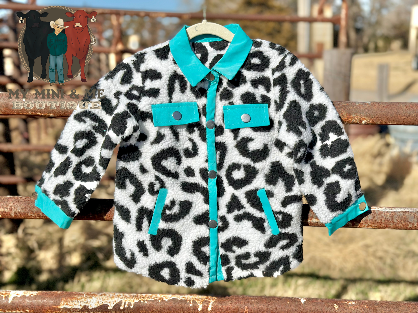 Turquoise Leopard Sherpa Jacket