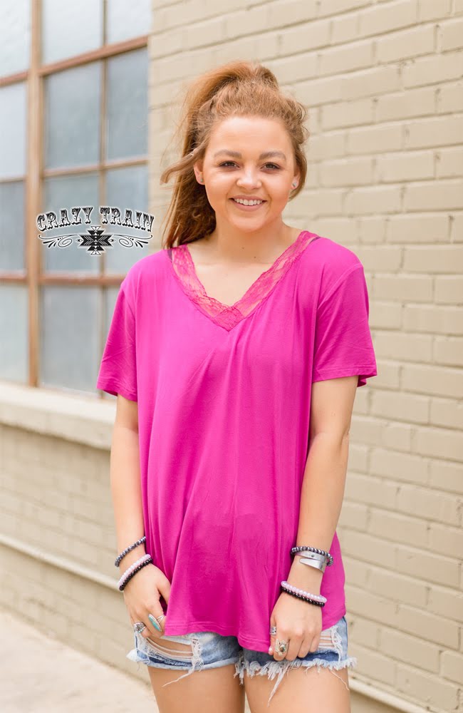 Magenta Lace V-Neck Top
