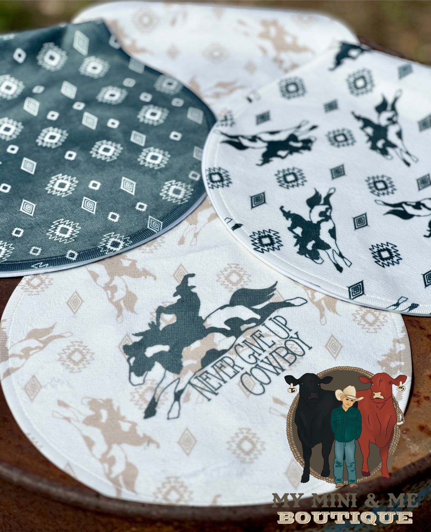 Never Give Up Cowboy Burp Rag Set