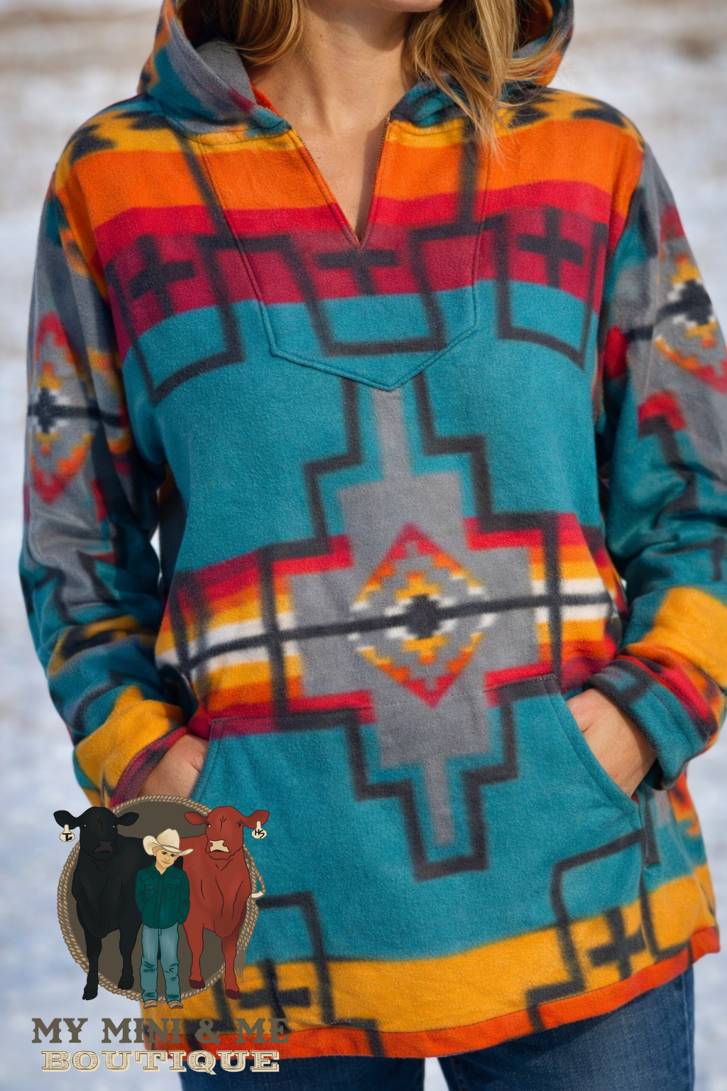 El Paso Turquoise Aztec Hoodie