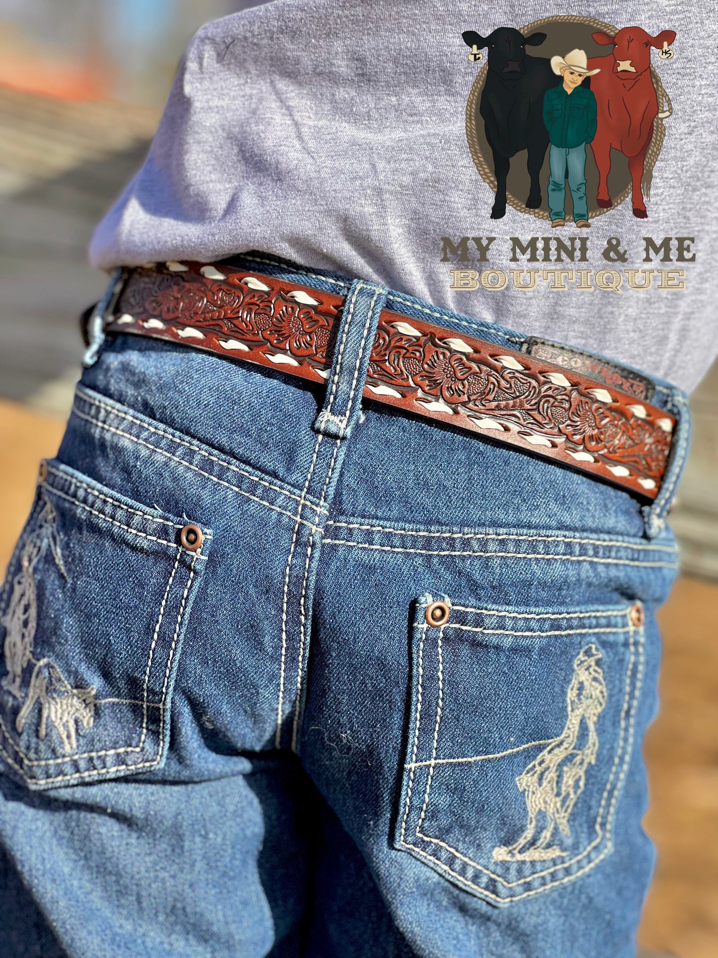Nocona Floral Embossed Bull Rider Buckle Belt