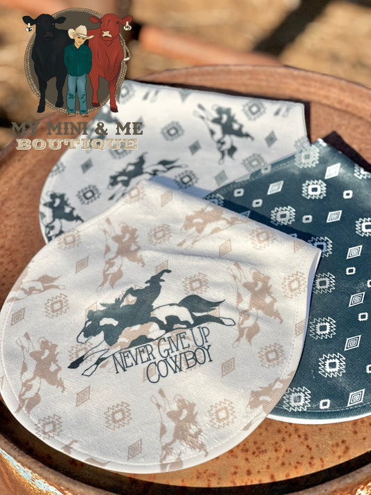Never Give Up Cowboy Burp Rag Set