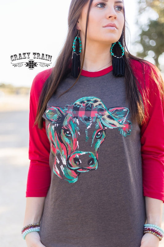Holly Cow Christmas Baseball Tee