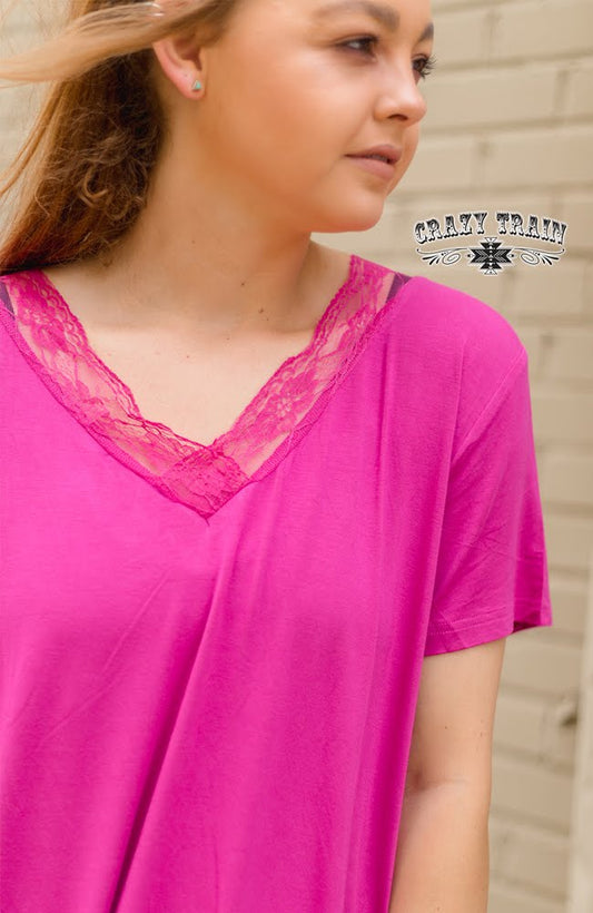 Magenta Lace V-Neck Top
