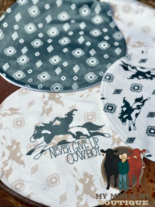 Never Give Up Cowboy Burp Rag Set