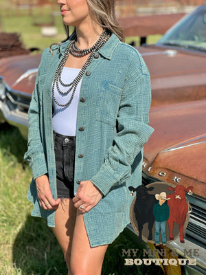 Acres Teal Button Up