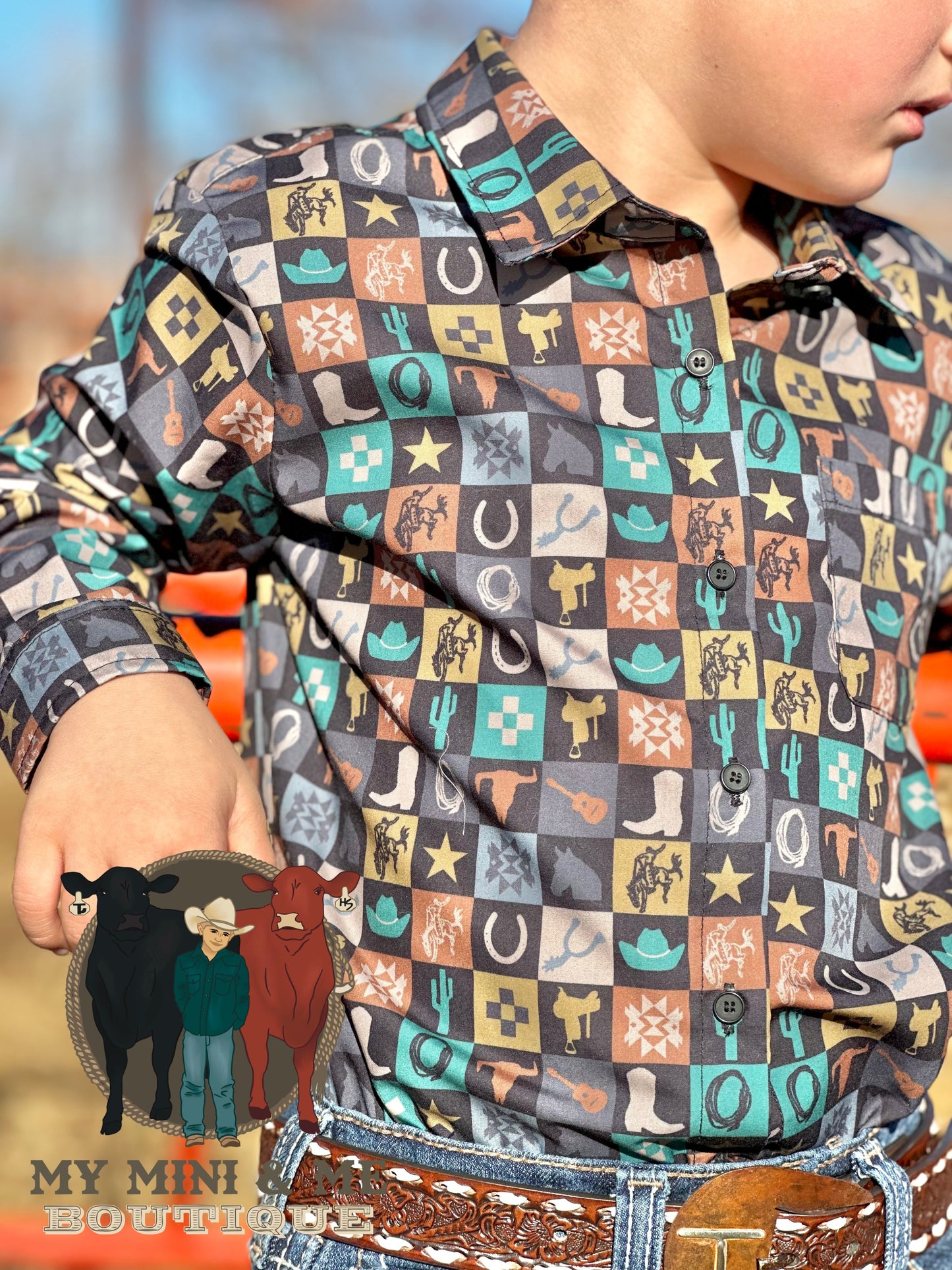 Check Yer Cowboy Long Sleeve Button Up