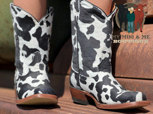 Black Cow Print Boots