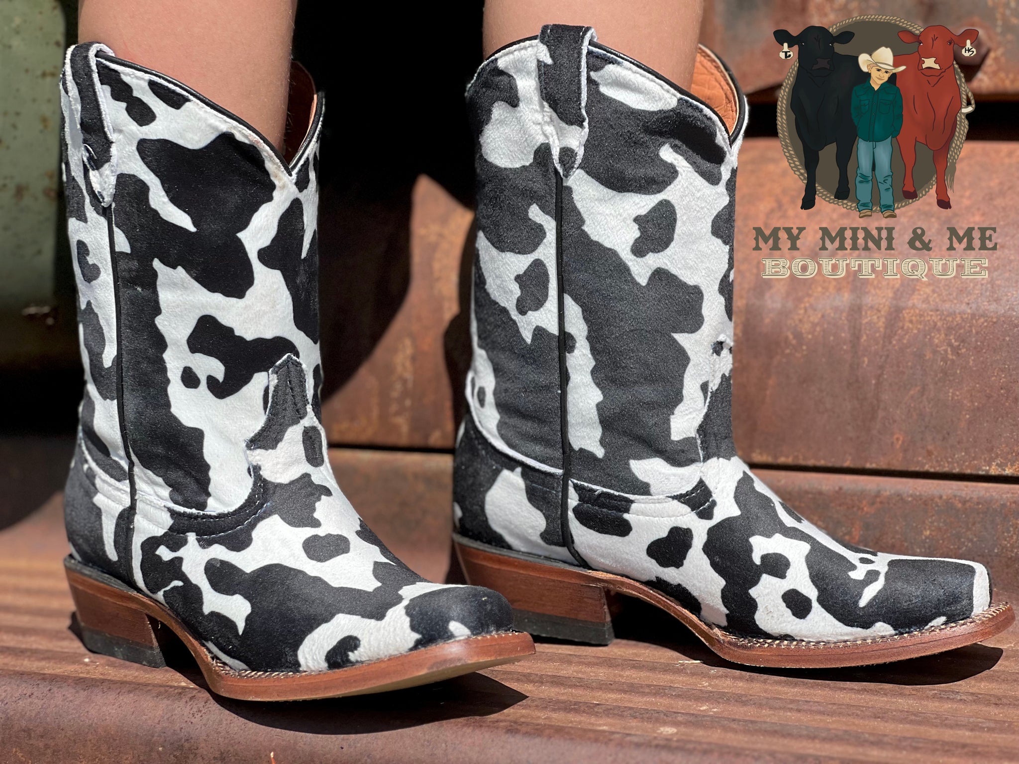 Black Cow Print Boots - MY MINI & ME