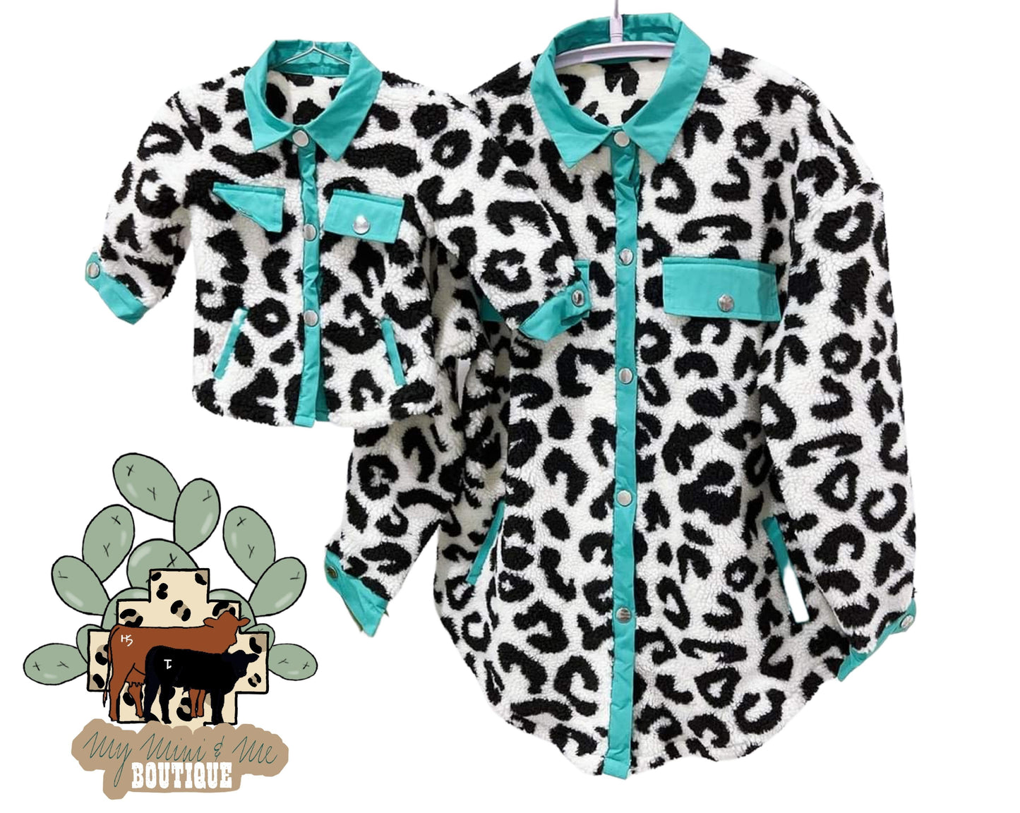 Turquoise Leopard Sherpa Jacket