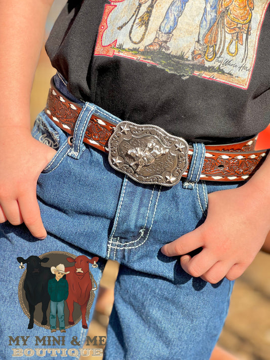 Nocona Floral Embossed Bull Rider Buckle Belt