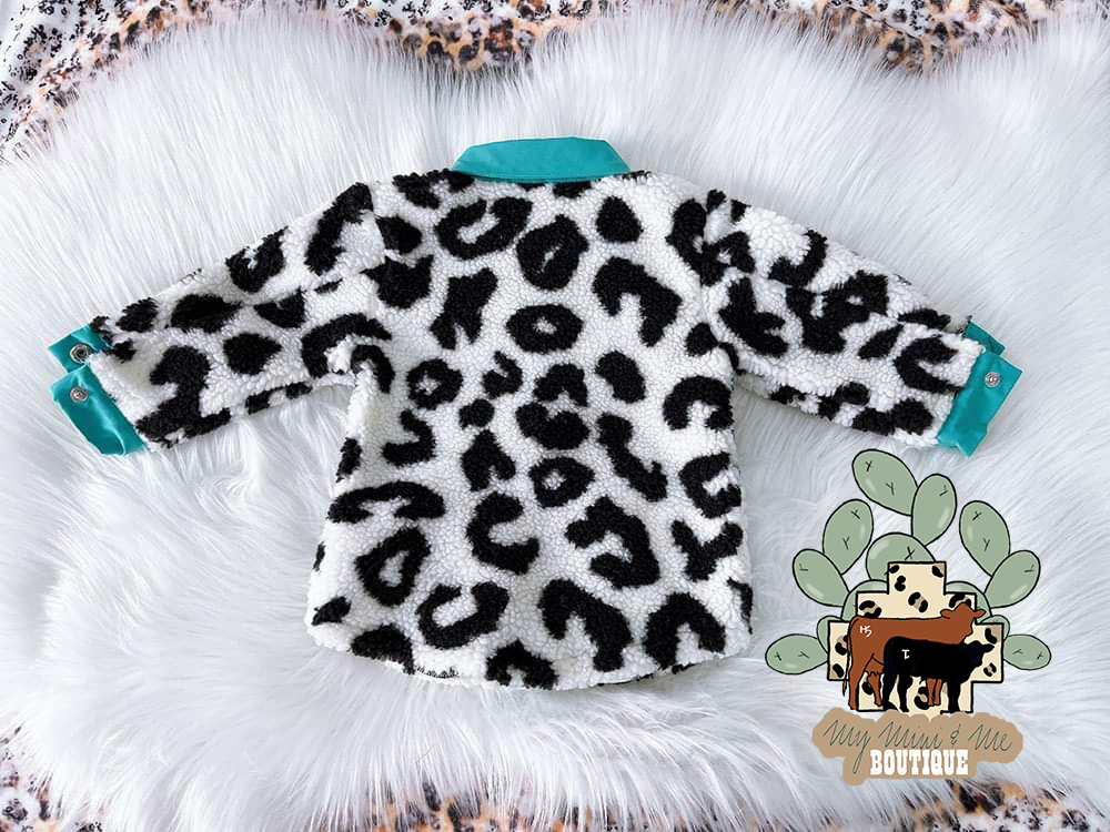 Turquoise Leopard Sherpa Jacket