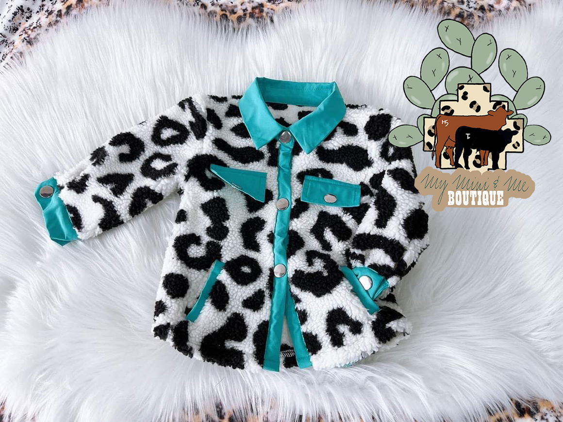 Turquoise Leopard Sherpa Jacket