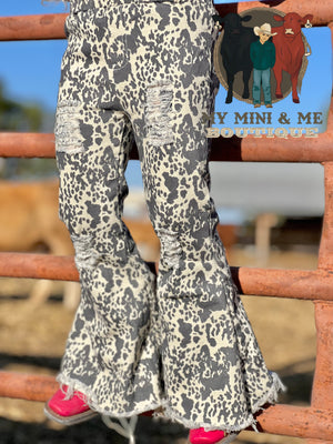 Cow Print Bell Bottom Jeans